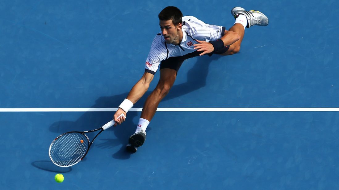 Djokovic plays a forehand in his third-round match against Stepanek on January 18.