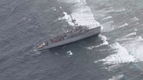 A photo taken Thursday by Philippine Western Command shows the USS Guardian after it ran aground on the Tubbataha Reef.