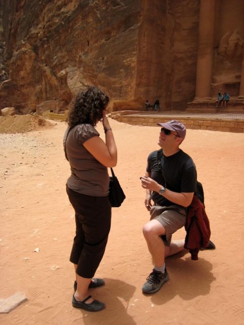 Brian proposes in Petra, Jordan. Amy and Brian enjoy traveling at an intense pace, she said. "We exhaust ourselves seeing everything we can in a short amount of time, and we try to explore at least one new country a year."
