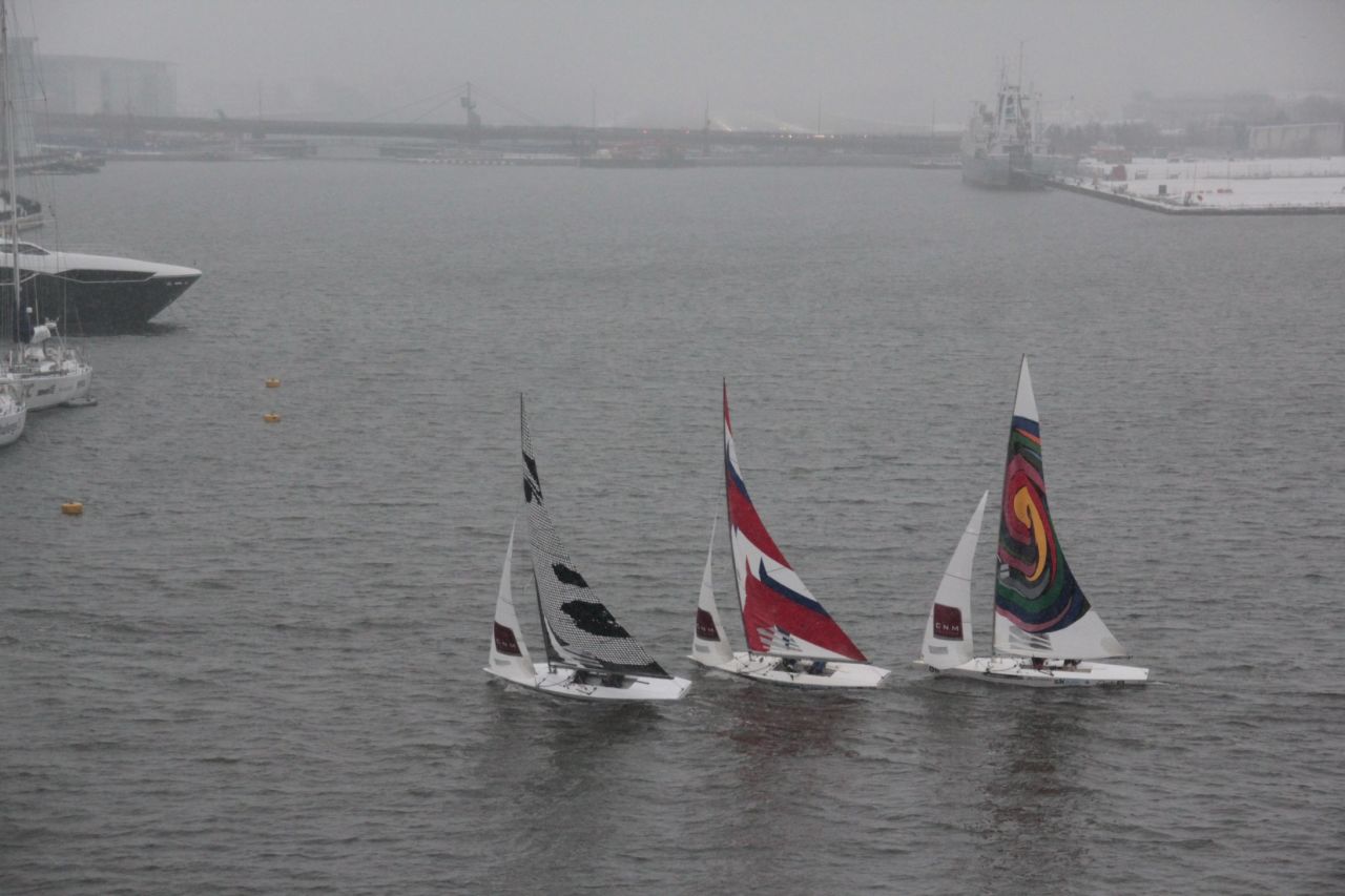 Adapting to the unique triangular shape of racing sails and the Dacron material they employ provided a unique challenge for all the artists involved.