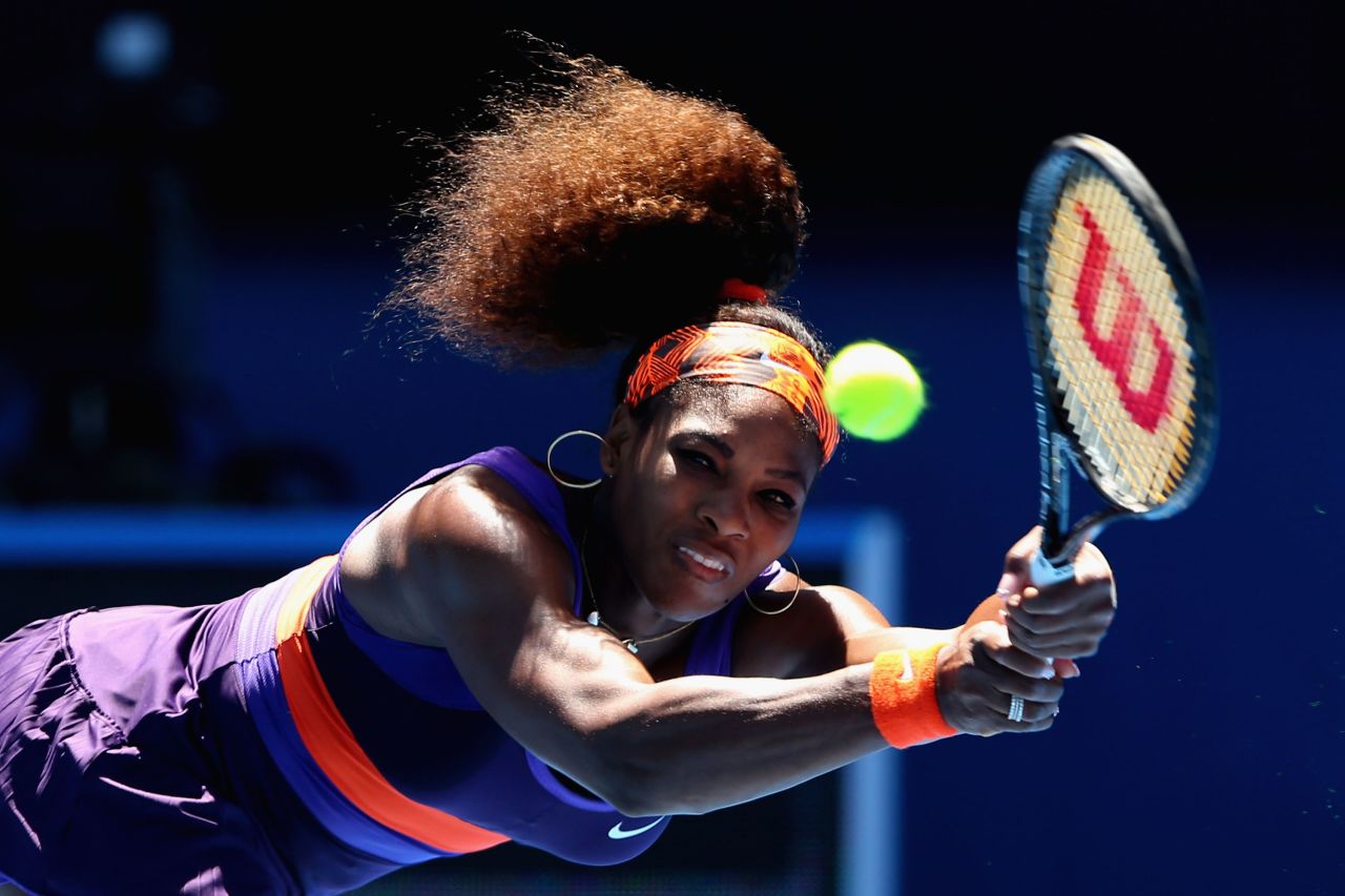 Serena Williams of the United States plays a backhand in her third round match against Ayumi Morita of Japan, on January 19.