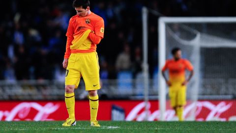 A disconsolate Lionel Messi ponders Barcelona's first defeat of the La Liga season.