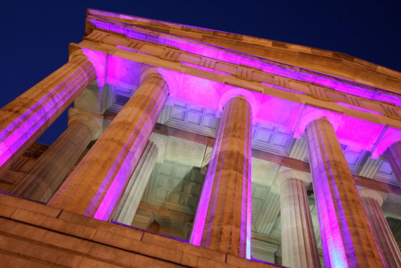  The Smithsonian's Donald W. Reynolds Center for American Art and Portraiture is decoratively lit for the 2013 Inaugural Youth Ball on Saturday, January 19, in Washington.