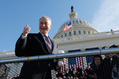 Democratic Sen. Charles Schumer of New York greets people at the Capitol on Sunday.