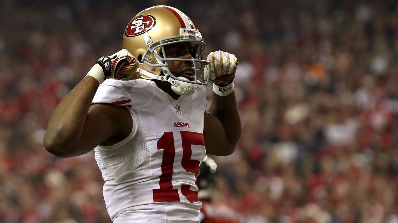 Michael Crabtree of the San Francisco 49ers celebrates after catching a 33-yard pass in the fourth quarter.