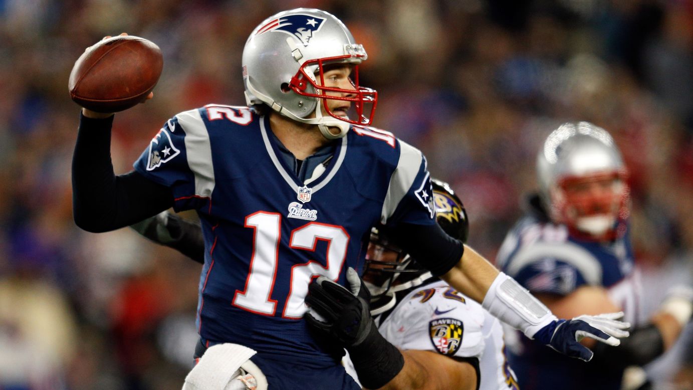 Patriots quarterback Tom Brady gets pressured by Haloti Ngata of the Baltimore Ravens.