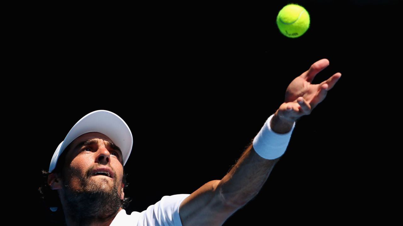 Jeremy Chardy of France serves in his fourth-round match against Italy's Andreas Seppi on January 21. Chardy defeated Seppi 5-7, 6-3, 6-2, 6-2.