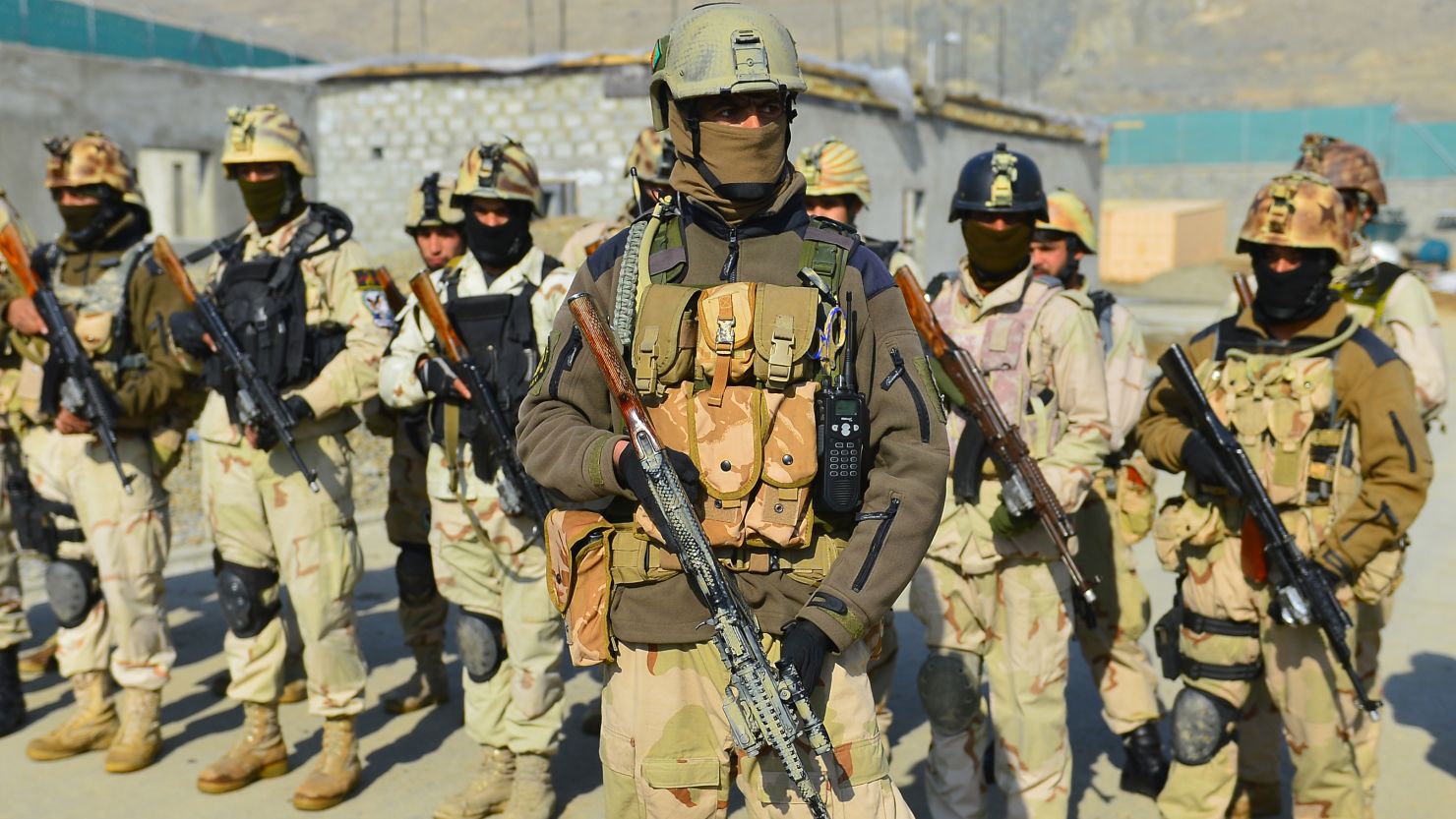 Afghan Crisis Response Unit forces stand in formation during an exercise at their camp on the outskirts of Kabul on Sunday.