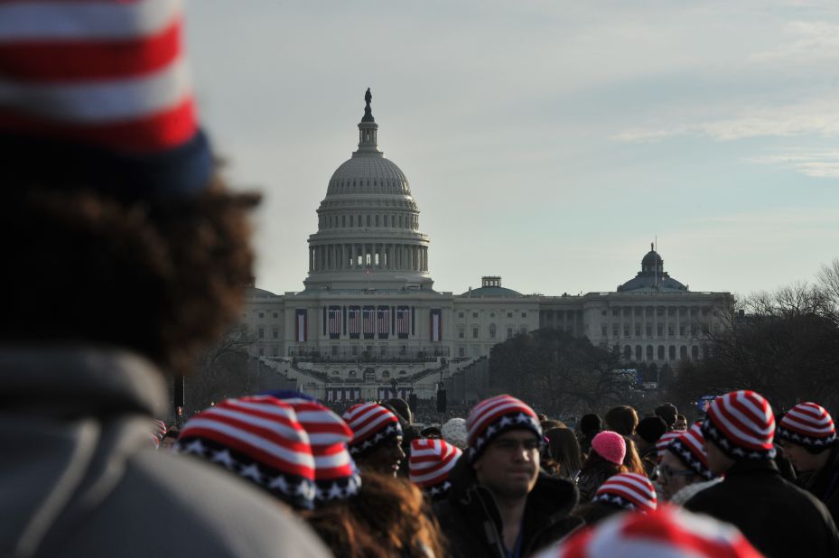 Throngs gather Monday for the inauguration.