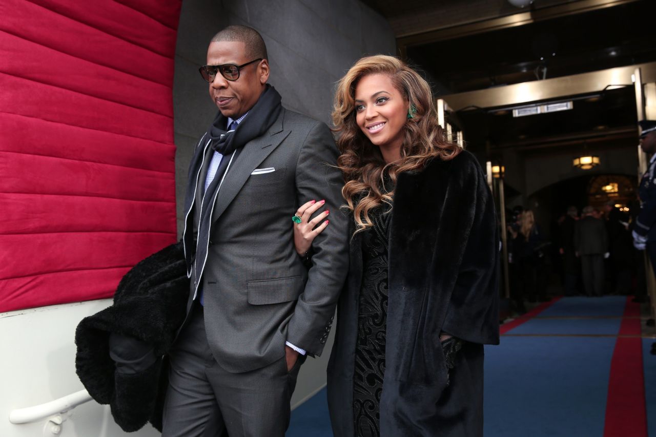 Celebrity couple Jay-Z and Beyonce arrive Monday at the inauguration.