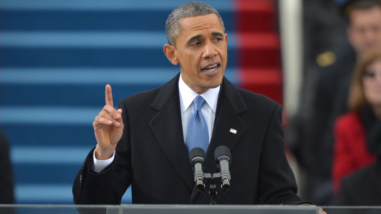 President Barack Obama addresses the audience after taking the oath of office on January 21.