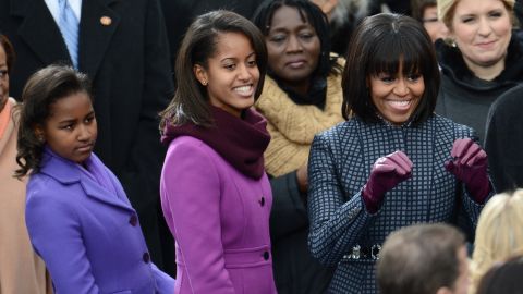 Michelle Obama arrives with daughters Sasha, left, and Malia for the inauguration on January 21.