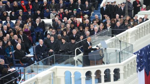 Obama speaks after taking the oath of office on January 21.