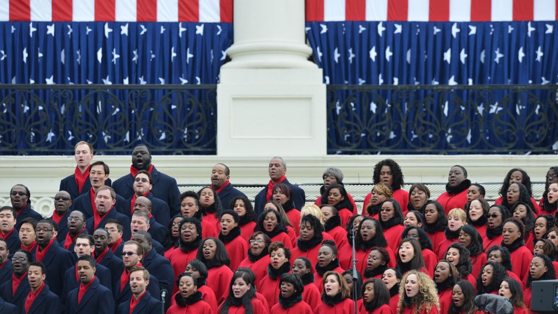 The Brooklyn Tabernacle Choir performs at the inauguration ceremony on January 21.