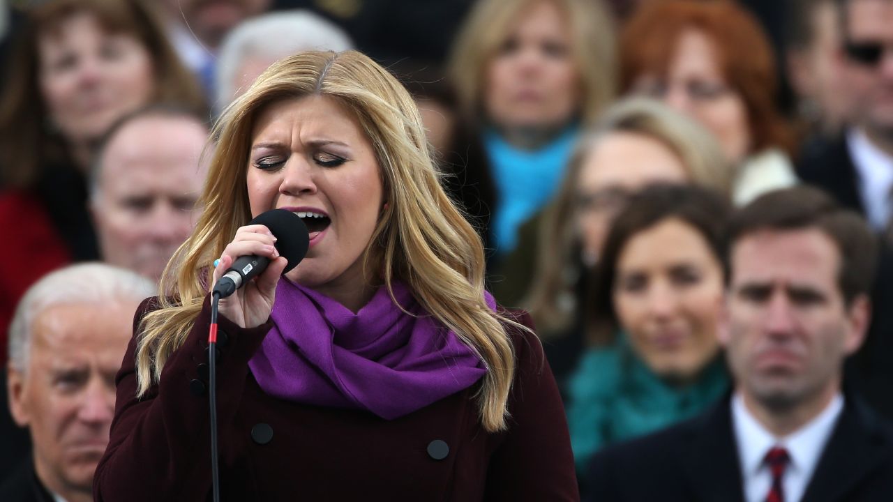 Kelly Clarkson performs "My Country 'Tis of Thee" during the presidential inauguration ceremony on January 21.