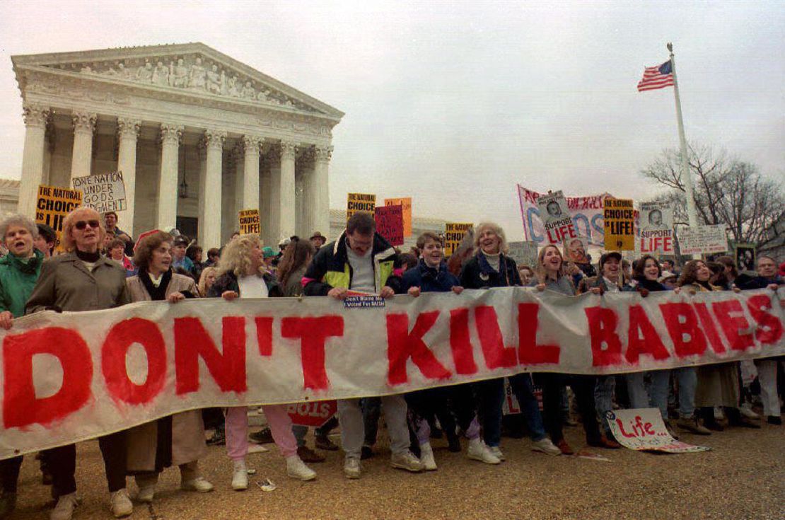 Demonstrators chant in front of the U.S. Supreme Court in this January 1993 file photo during the Right-to-Life March. 