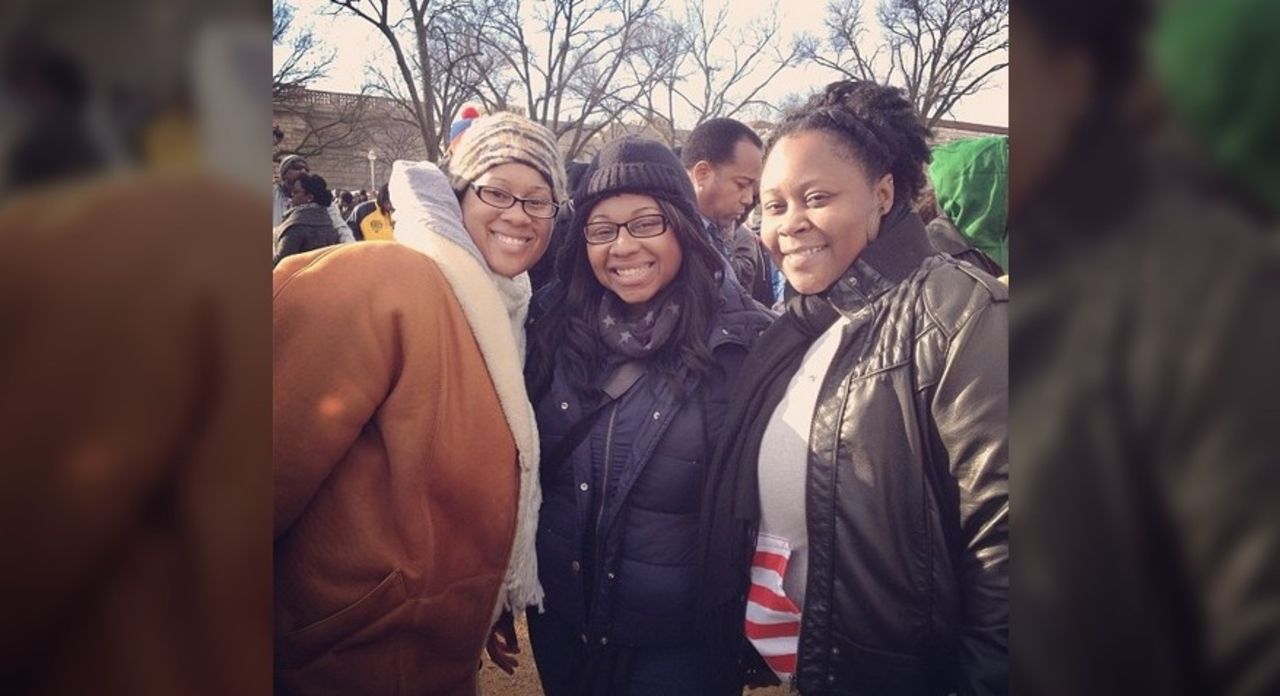 "This is something I can tell my kids and grandkids about when I get older," said Jamillah Hodge (@2punkins), left, who lives in Carneys Point, New Jersey, and caught a bus with her best friends to D.C.  "My favorite moment was when Barack Obama entered the Capitol and said, 'I've missed this place!' Loved It!"