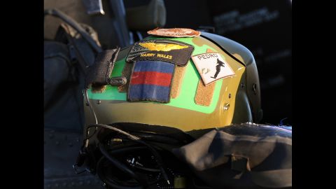 Harry's crash helmet sits in the cockpit of an Apache helicopter on November 1, 2012.