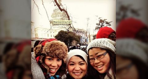 Lisa Lee (@rrrlisarrr), left, a diversity program manager at Facebook, said <br />Obama's inauguration was especially meaningful to her. "Like many of our fellow Asian-Americans, we are here to celebrate a president who we've felt is inclusive of our voices and experiences," she said. "[The inauguration] means a renewed sense of promise and commitment to change our society for the better, not just from the president and his administration, but for everyone."