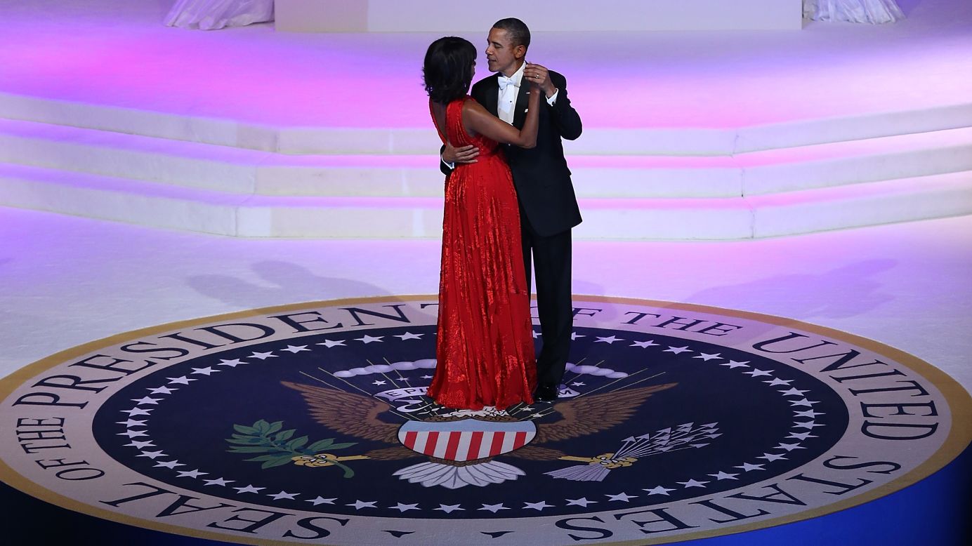 President Obama dances with the first lady at the Commander-in-Chief's Ball.