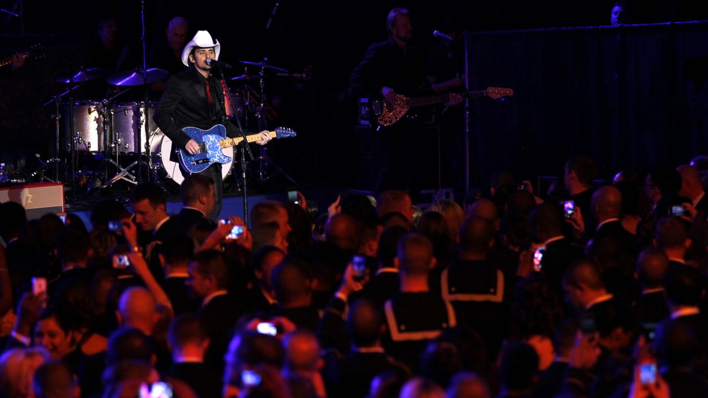 Country singer Brad Paisley performs for members of the military at the Commander-in-Chief's Ball.