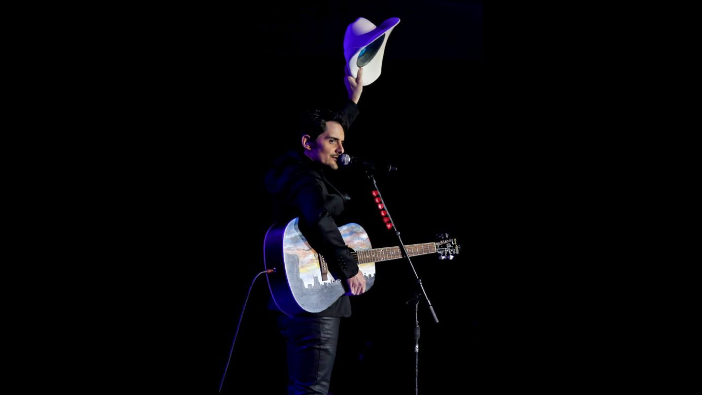 Brad Paisley waves to the crowd during his performance at the Commander-In-Chief's Ball.
