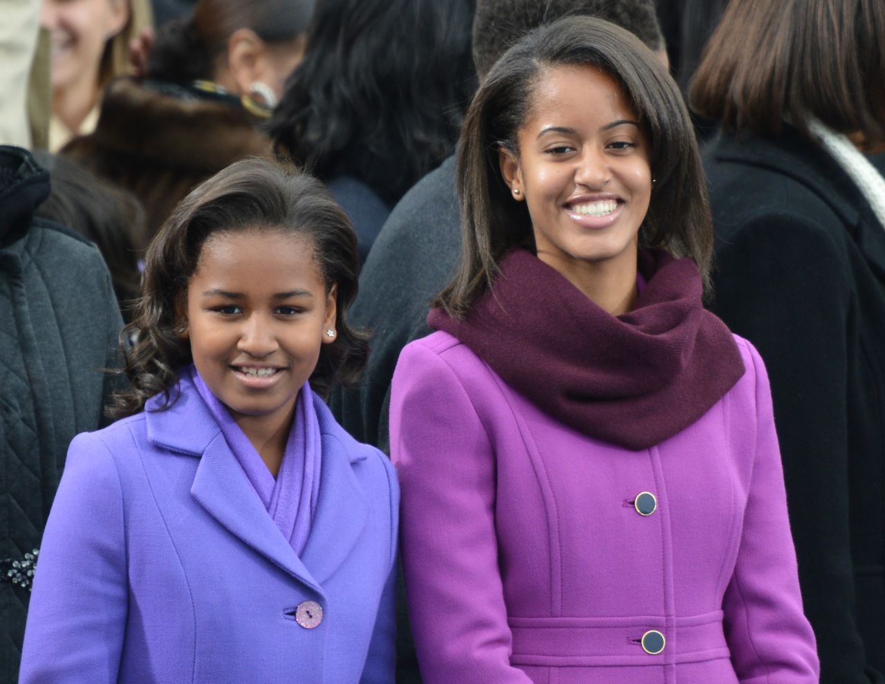 First daughters Sasha, left, and Malia arrive for the 57th Presidential Inauguration.