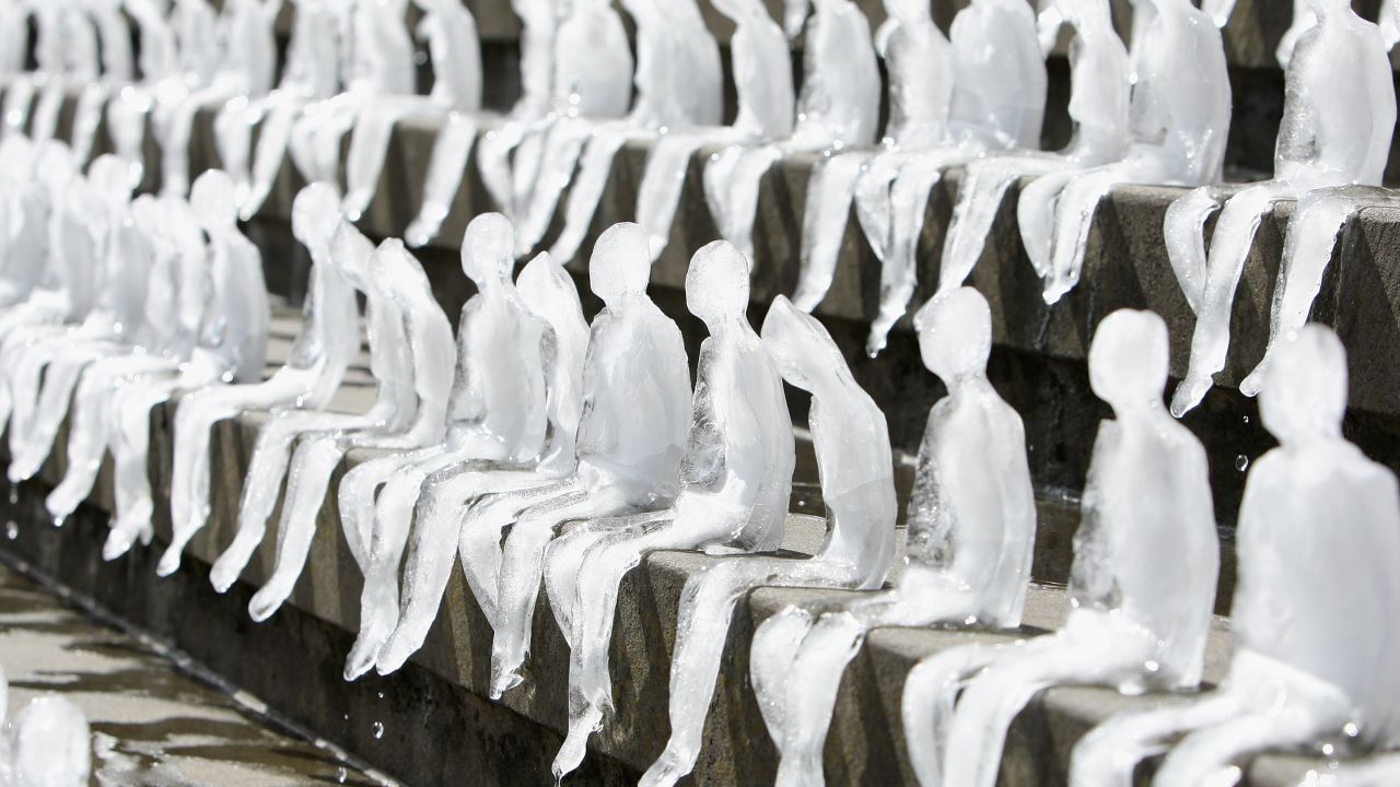 An ice sculpture entitled 'Minimum Monument' by Brazilian artist Nele Azevedo outside Berlin's Concert Hall, September 2, 2009.