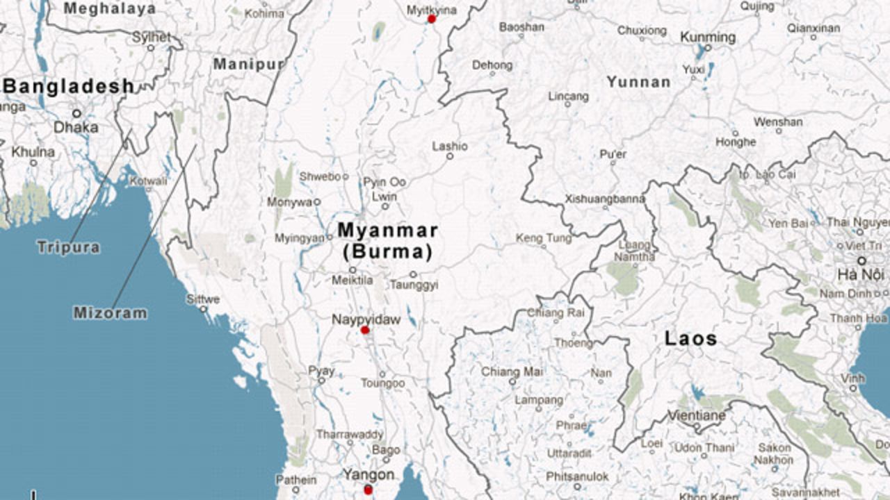 Myitkyina, seen at the top of the map, is the capital of Kachin State. Many villagers caught in fighting between the Myanmar military and the Kachin Independence Army have attempted to flee across the border to Yunnan, China.