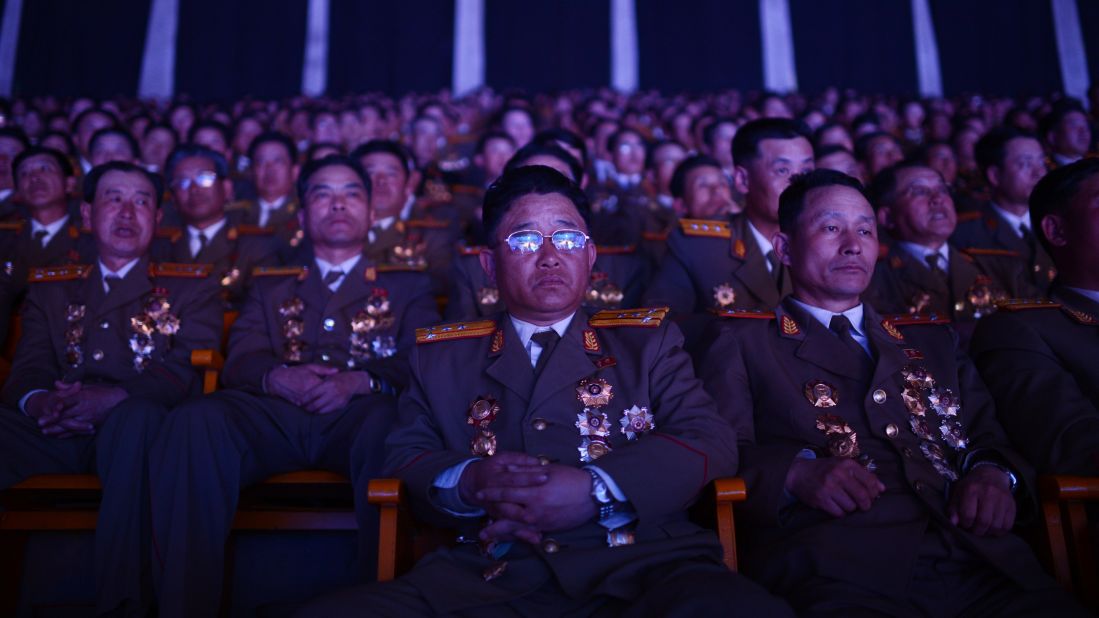 North Korean military personnel watch a performance in Pyongyang in April 2012.