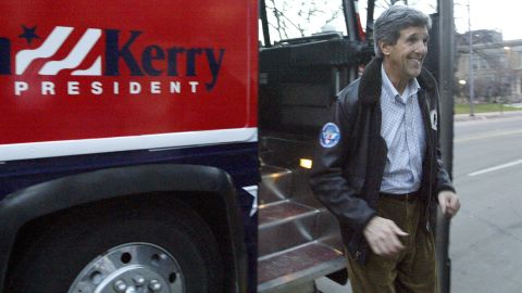Kerry arrives at Waypoint, a center for women, children and families, during a campaign stop on December 22, 2003, in Cedar Rapids, Iowa.
