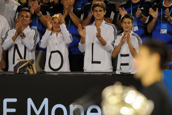 Djokovic won his first Australian Open title back in 2008 watched by his biggest supporters, father Srdjan (far left), mother, Dijana and his two younger brothers, Marko (second from right) and Djordje. 
