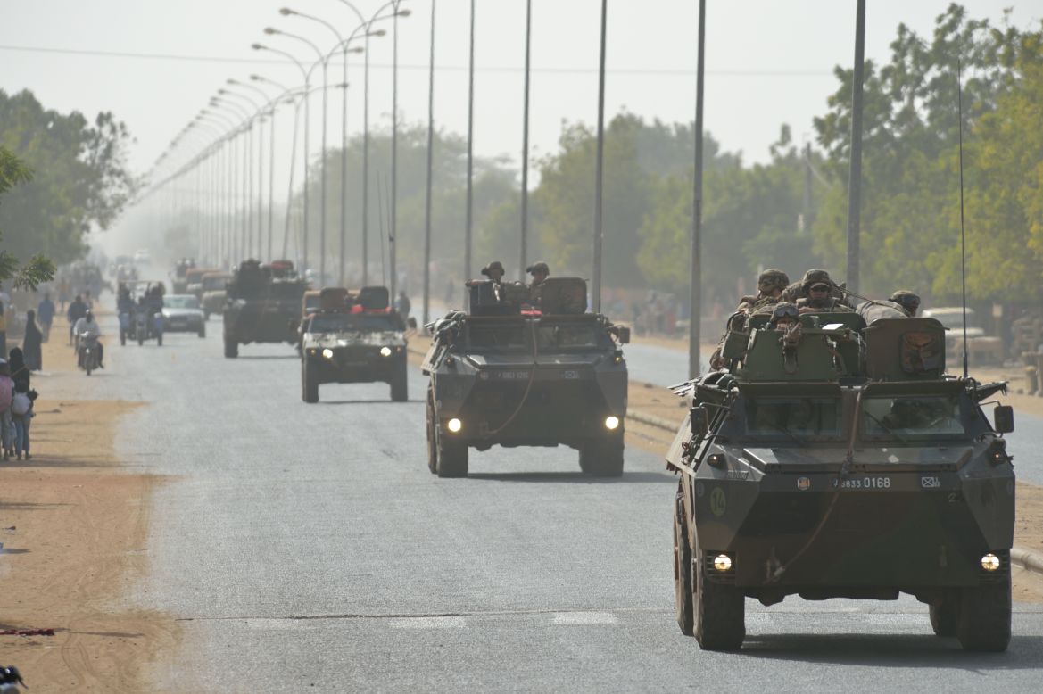 A French army convoy travels near Segou, in south-central Mali, is on its way to Diabaly on January 24.