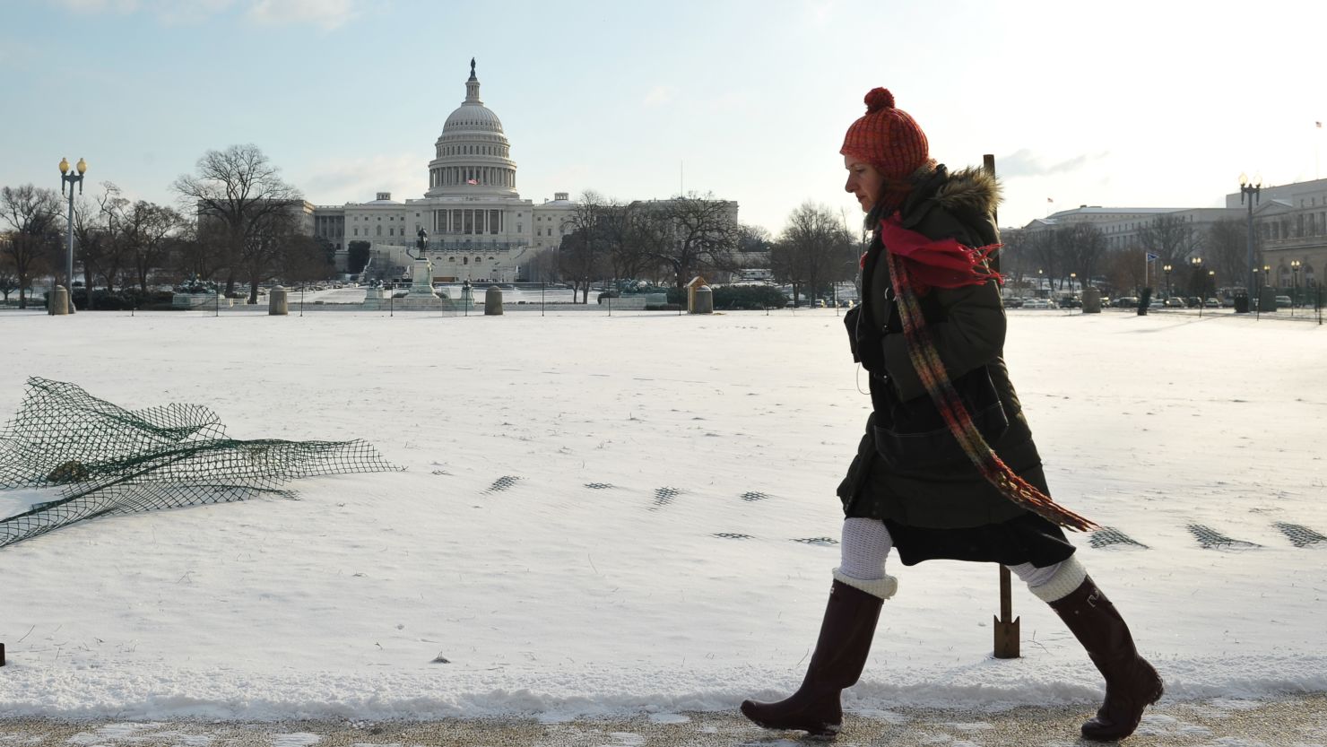 A woman walks past the U.S. Capitol on Jan. 24, 2013 in Washington, D.C. 