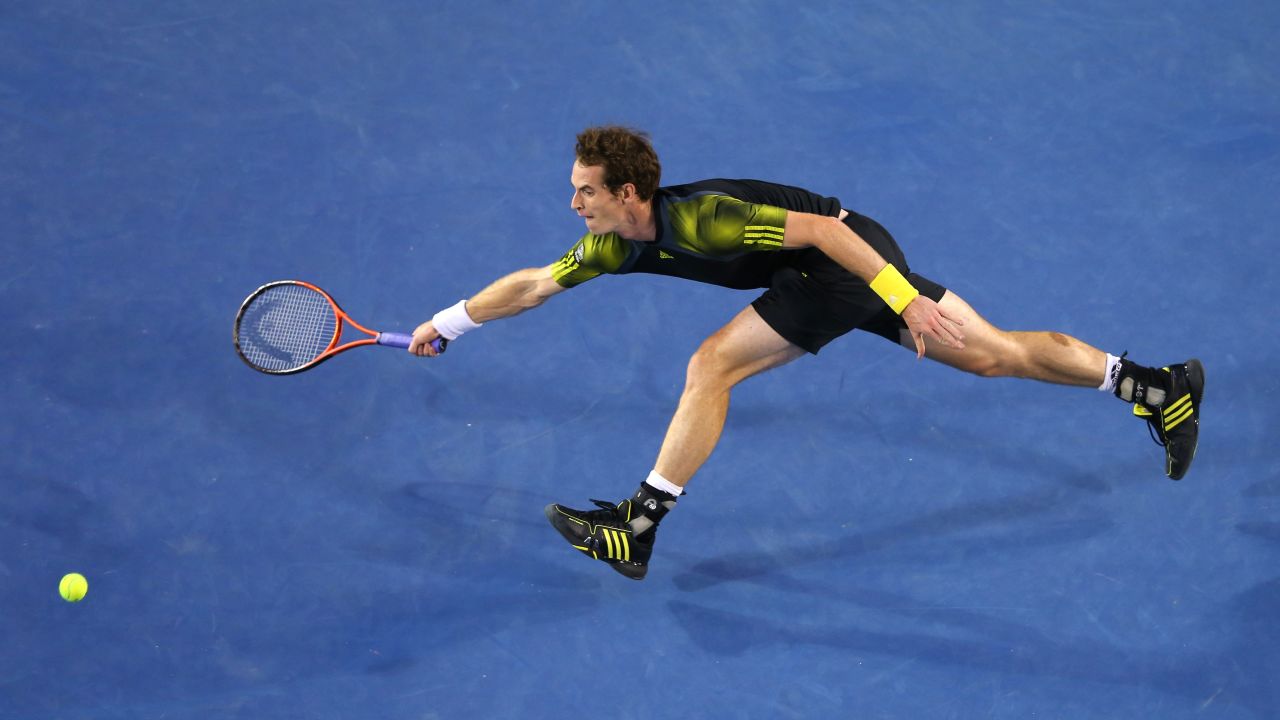 Andy Murray of Great Britain plays a forehand on January 25.