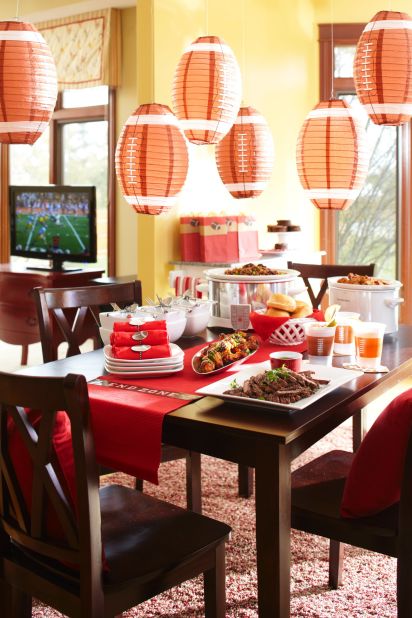 Sandra Lee's game day buffet tablescape.
