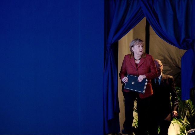 German Chancellor Angela Merkel arrives for her session on January 24, 2013. 