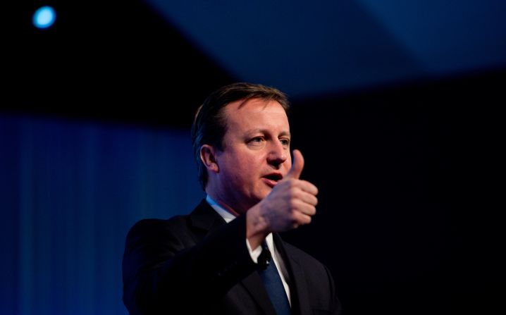 British Prime Minister David Cameron gives the thumbs up on during his talk at the annual World Economic Forum. Cameron said that Britain was not turning its back on Europe, after angering his EU partners by announcing plans for a referendum on membership. 