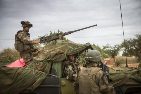 Members of the French army arrive at a base camp in Sevare, Mali, on January 25. French and Malian troops advanced on the key Islamist stronghold of Gao after recapturing the northern town of Hombori as the extremists bombed a strategic bridge to thwart a new front planned in the east. 
