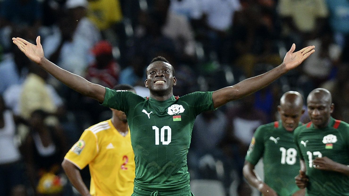 Alain Traore celebrates scoring in Burkina Faso's 4-0 win over Ethiopia in Mbombela. 