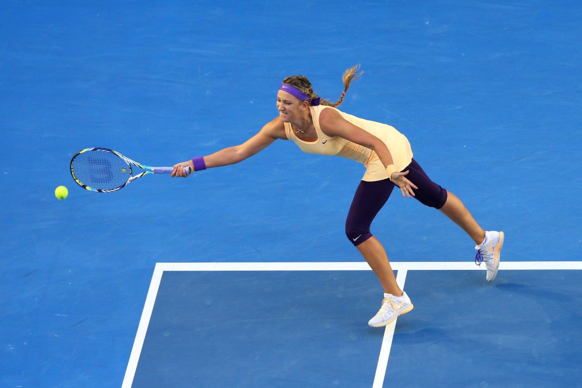 Benlarus Azarenka reaches for a forehand during Saturday's final. 