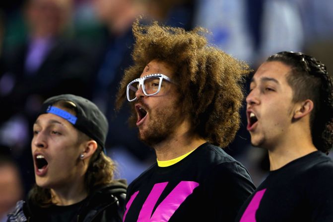 But Azarenka did have some support -- her boyfriend Stefan "Redfoo" Gordy (center), the son of Motown Records founder Berry Gordy and a pop star in his own right as a member of the band LMFAO.