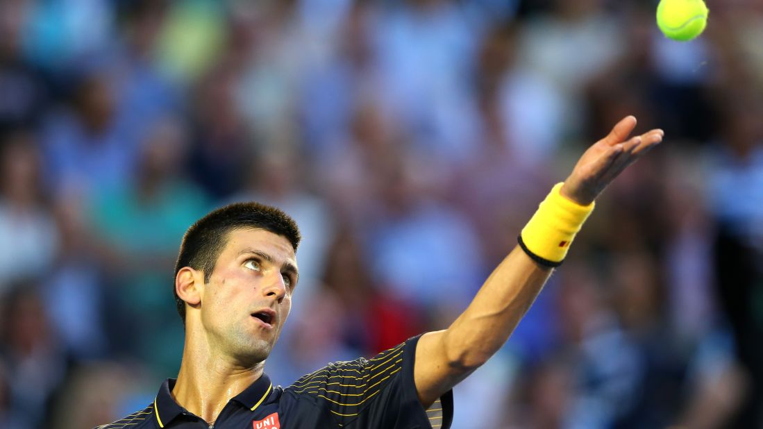 Djokovic serves to Murray at Melbourne Park on January 27.