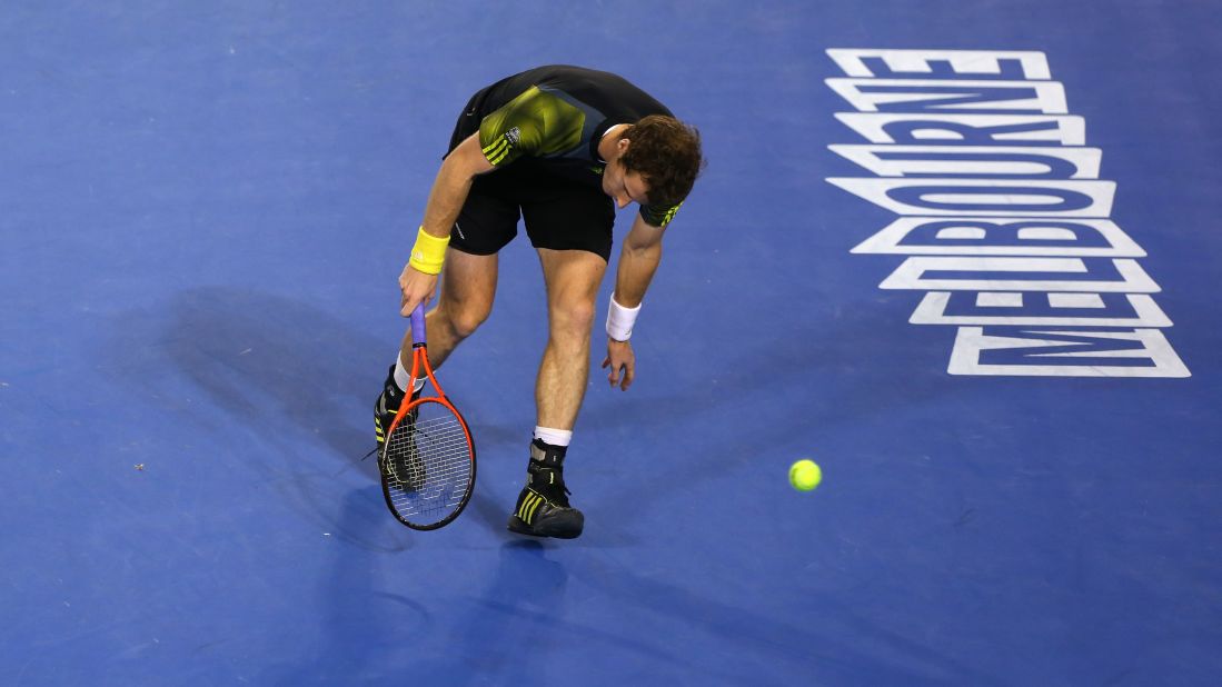 Murray reacts to a point on January 27.