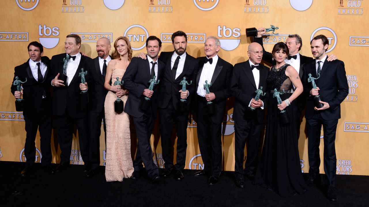 The actors from "Argo" were among Sunday night's winners at the Screen Actors Guild Awards. They won the award for outstanding performance by a cast in a motion picture. Click through to see other winners of the coveted statuettes. (Not pictured: Tommy Lee Jones, who won outstanding performance by a male actor in a supporting role for "Lincoln," and Kevin Costner, winner for outstanding performance by a male actor in a television movie or miniseries for "Hatfields & McCoys," as neither was present at the ceremony.)