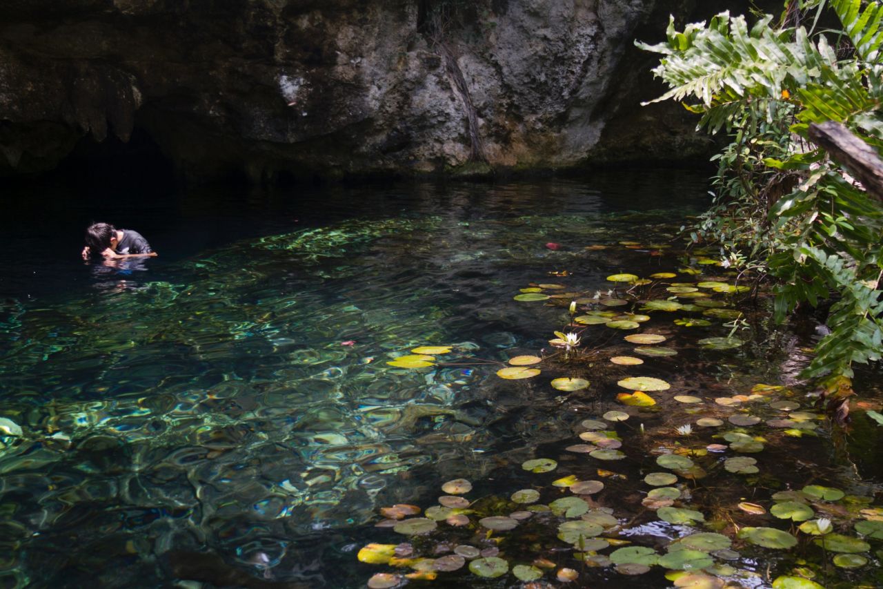 Near Tulum on the Yucatan Peninsula, the Grand Cenote offers subterranean swimming. A cenote is an underground lake or river, common in the Yucatan Peninsula because of a limestone shelf that forces water underground before it can collect.  