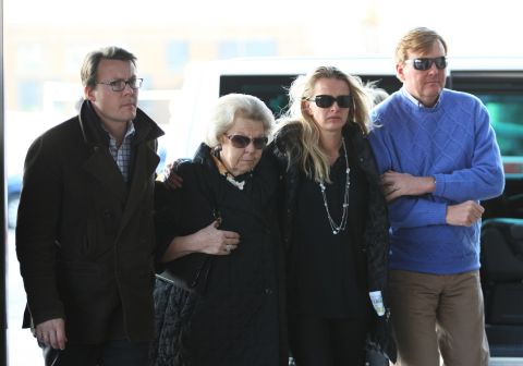 Beatrix walks with Prince Johan Friso's wife Princess Mabel as they arrive on February 24, 2012, at the University Hospital in Innsbruck, to visit Prince Johan Friso, who was seriously injured in an avalanche while skiing.
