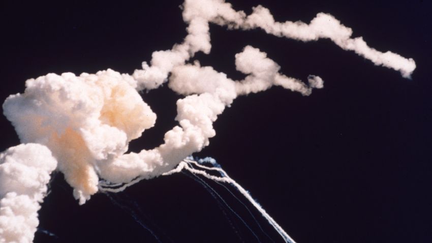 Space shuttle Challenger blows up shortly after launch in 1986