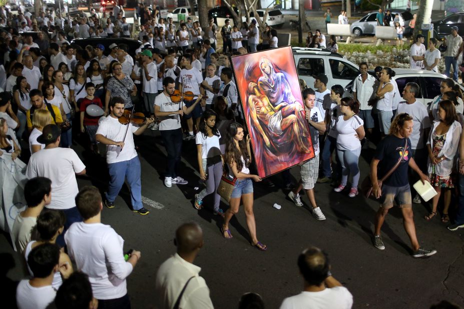 Residents march along Rio Branco Avenue on January 28, demanding justice for and to honor the Kiss nightclub fire victims.
