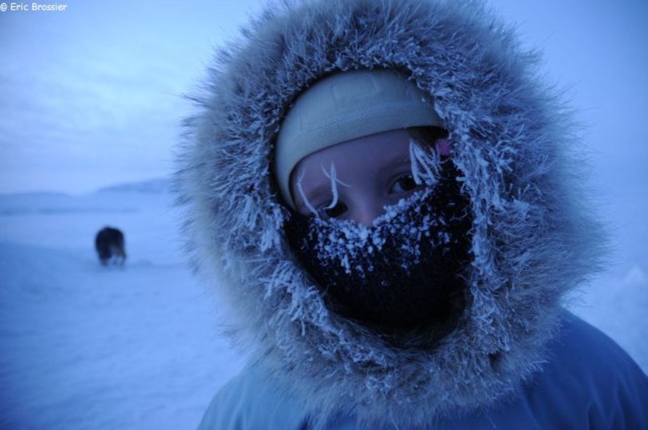 Leonie Brossier raps up warm to protect herself from the Acrtic chill. Temperatures are currently around -27 degrees without windchill factored in, Eric Brossier said.